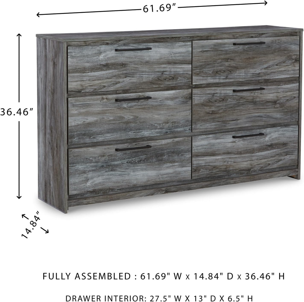 Signature Design by Ashley Baystorm Rustic Coastal 6 Drawer Dresser, Smoky Gray