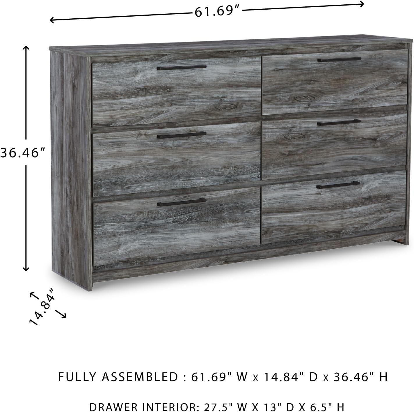 Signature Design by Ashley Baystorm Rustic Coastal 6 Drawer Dresser, Smoky Gray
