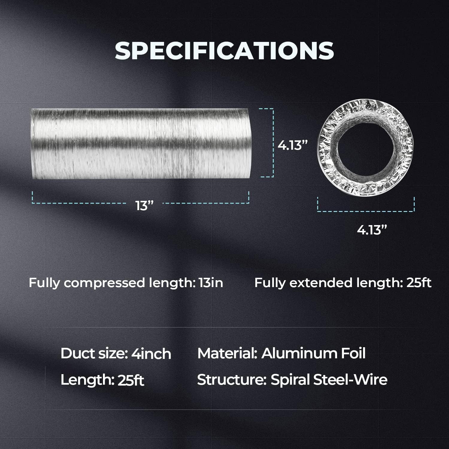 iPower 12-Pack 4 Inch 25 Feet Non-Insulated Flex Air Aluminum Ducting Dryer Vent Hose for HVAC Ventilation, Silver