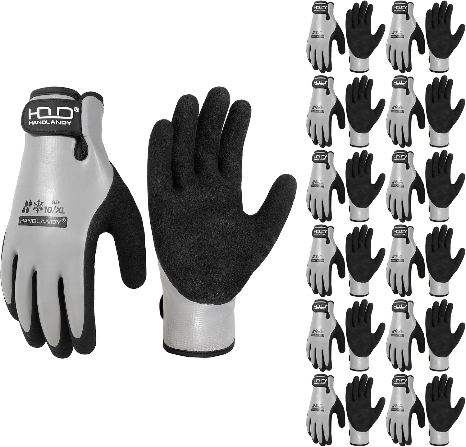 HANDLANDY 2 Pairs Waterproof Work Gloves for Cold Weather, Insulated Winter Freezer Work Gloves with Grip for Men & Women