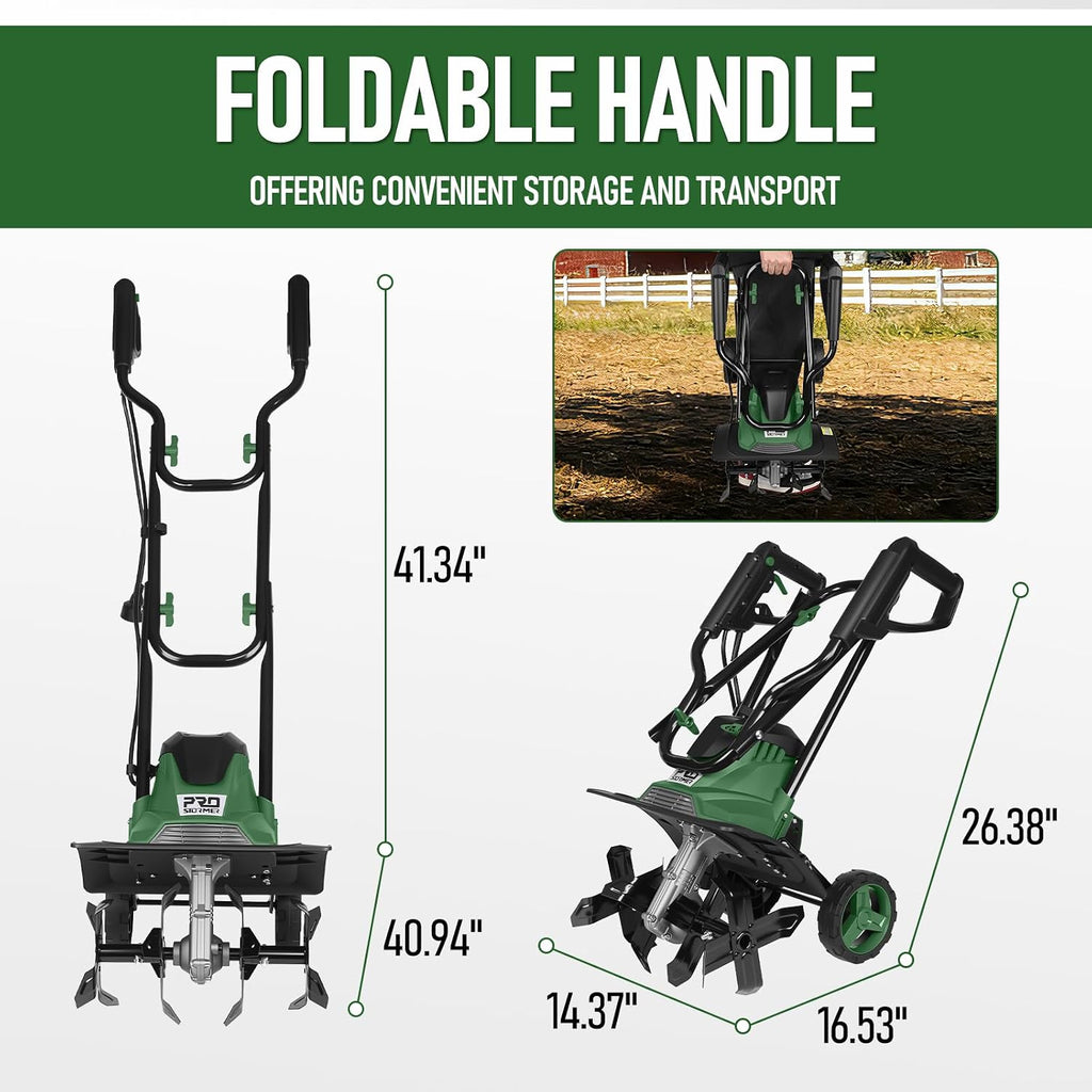 Prostormer 14 Inch Corded Electric Tiller Cultivator, 10Amp Motor with 4 Steel Tines, Corded Garden Tiller for Soil Cultivation, Lawn, and Yard Care