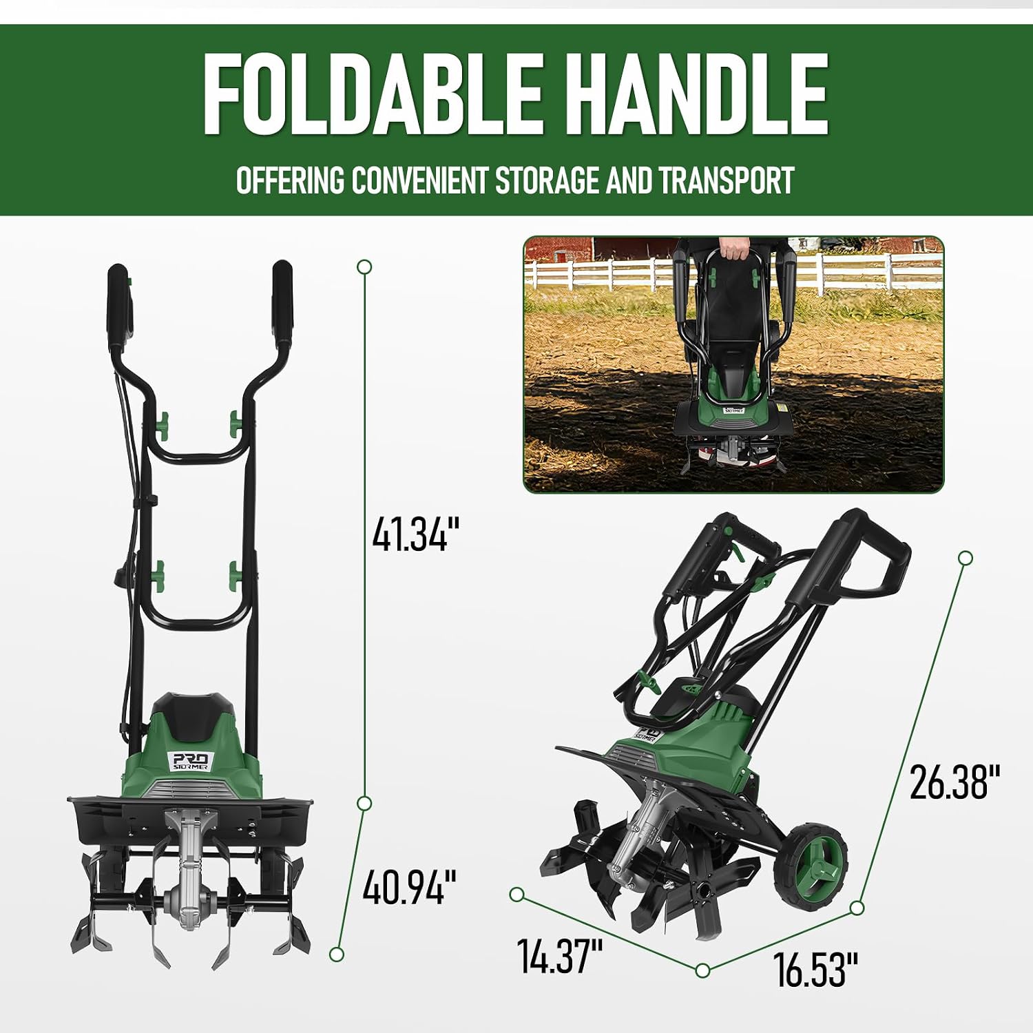 Prostormer 14 Inch Corded Electric Tiller Cultivator, 10Amp Motor with 4 Steel Tines, Corded Garden Tiller for Soil Cultivation, Lawn, and Yard Care