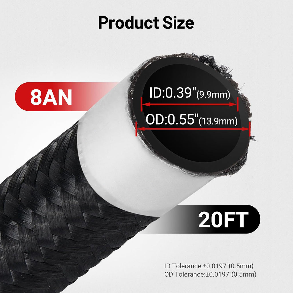 EVIL ENERGY Conductive 8AN PTFE Fuel Line Kit,Antistatic E85 Nylon Braided PTFE Fuel Hose 20FT AN8 Fuel Line Hose kit Black