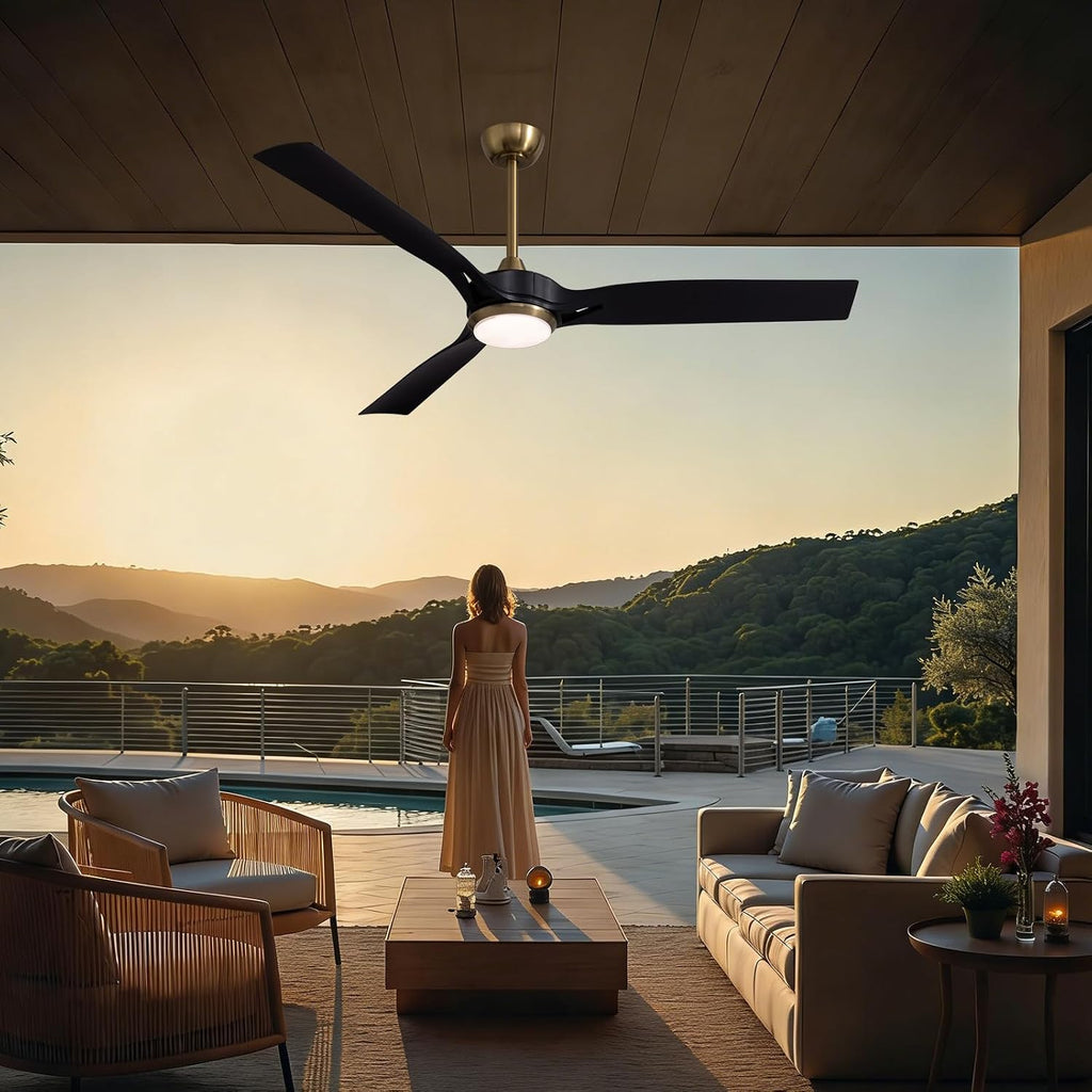 60 Inch Ceiling Fans with Lights and Remote Control, Modern Ceiling Fan with 6 Speeds, 3CCT, Quiet DC Motor, Reversible, Ceiling Fan for Living Room,Indoor and Outdoor