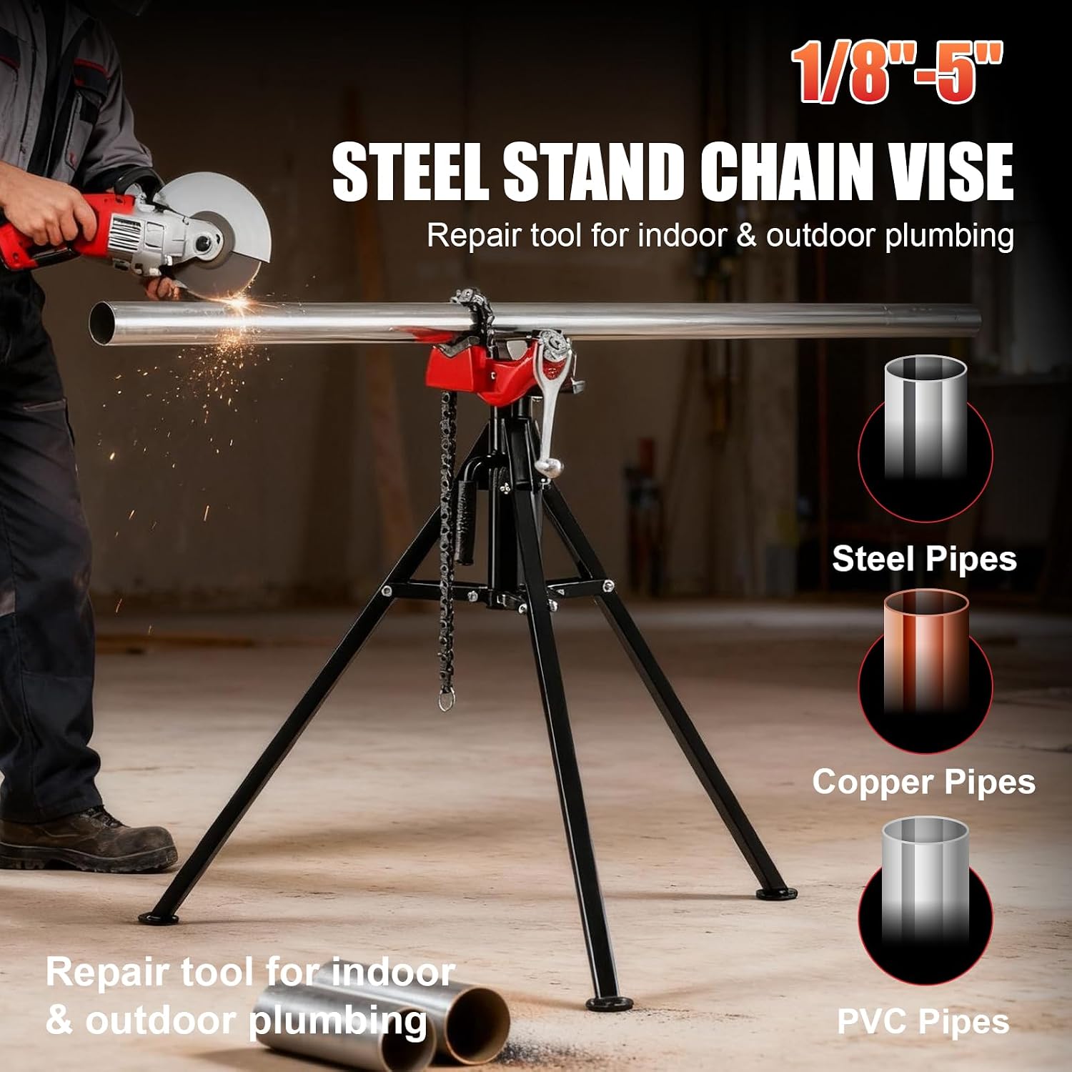 Pipe Vise Stand with Chain, 2-in-1 Bender, 882LB Capacity, Folding Tripod for 1/8'-5' Pipes