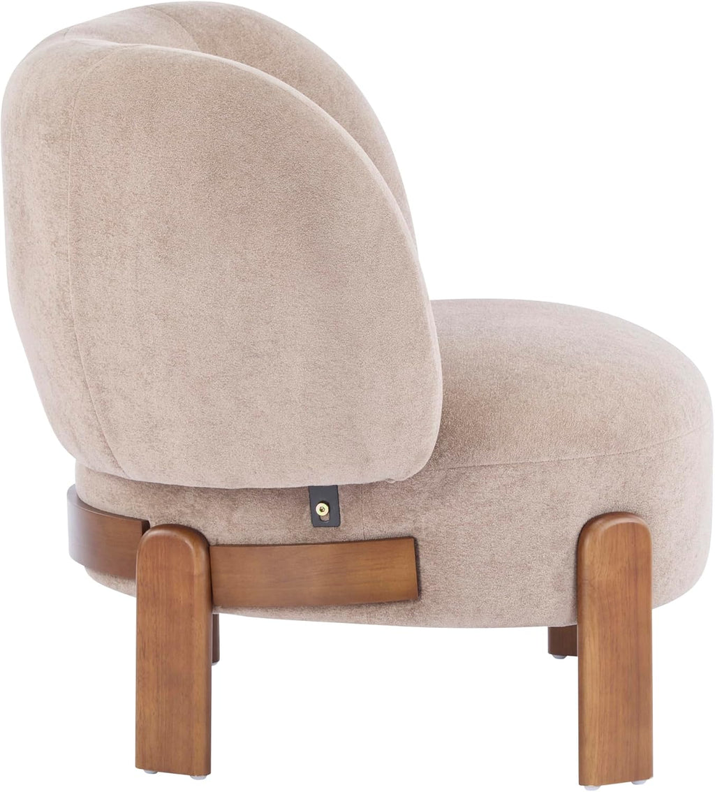 Christopher Knight Home Lily Solid Wood Wingback Accent Chair, Fabric Upholstered Club Chair, Curved Backrest Single Sofa, Comfy Reading Lounge Chair for Living Room, Soft Cushion Seating, Light Brown