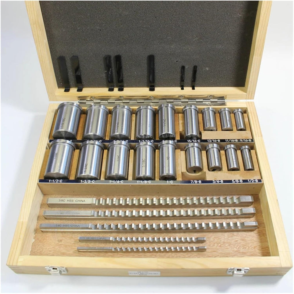 Push Type Keyway broaches 30pcs Keyway Broach Set Inch Sized 5pcs Broaches 1/2''-1-1/2'' 18pcs Bushings and 7pcs Shims HSS Keyway Tool