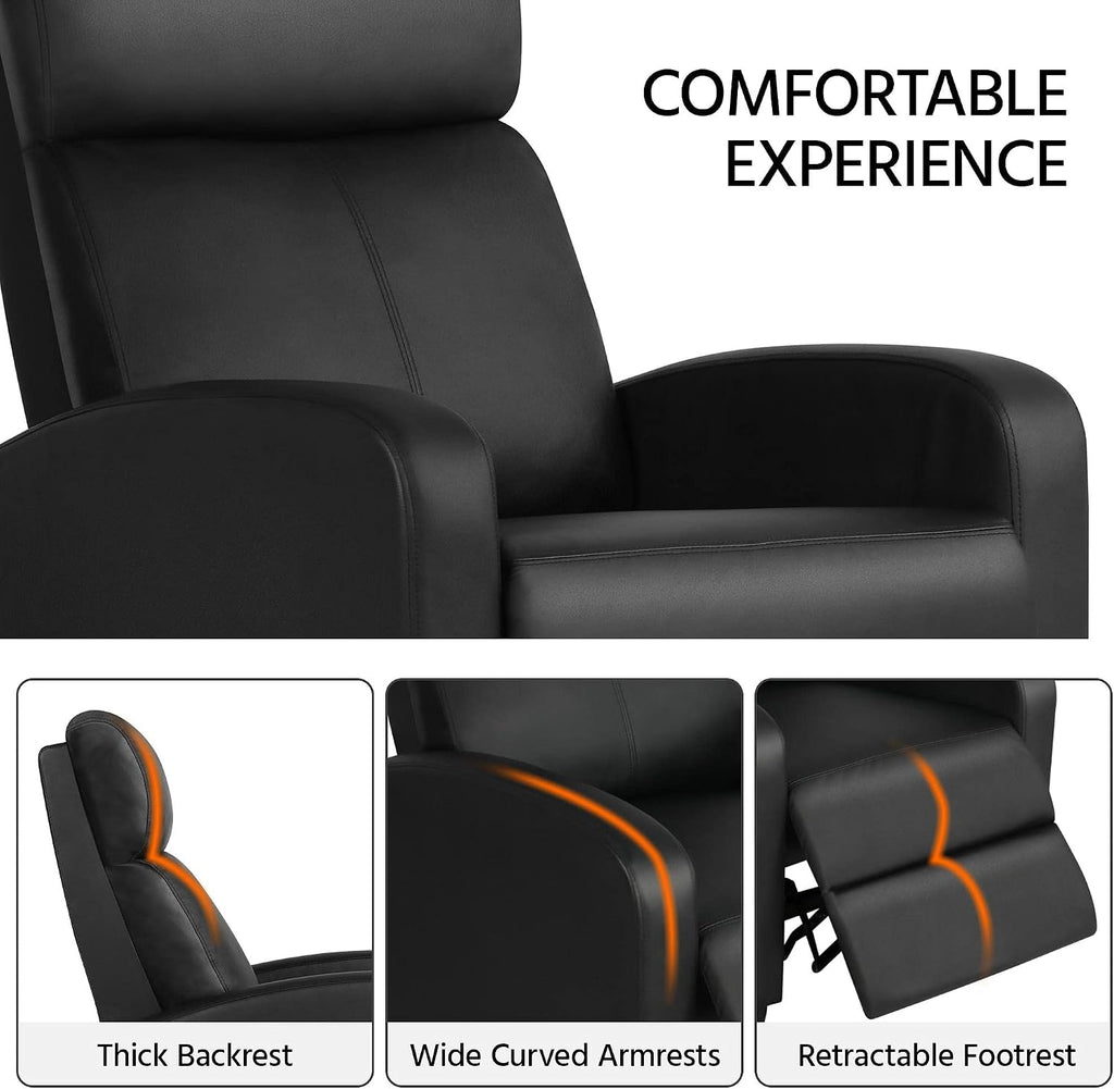 Topeakmart Recliner Chair PU Leather Adjustable Modern Single Reclining Chair with Pocket Spring Living Room Bedroom Home Theater Black