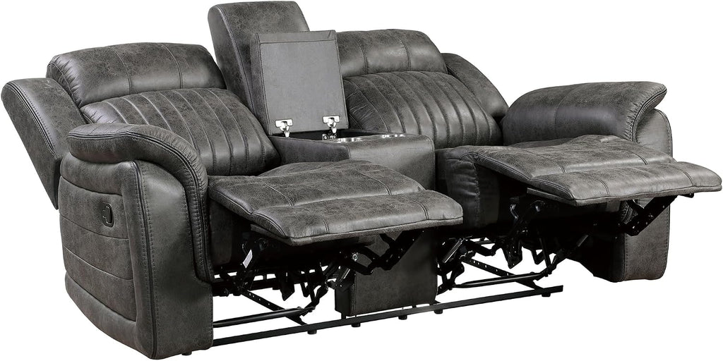 Lexicon Recliner Living Room Set, Home Theater Seating, Manual Polished Microfiber Upholstery Sofas, RV Couch Including Double Recliner Sofa and Loveseat, 2-Piece Set, Brownish Gray