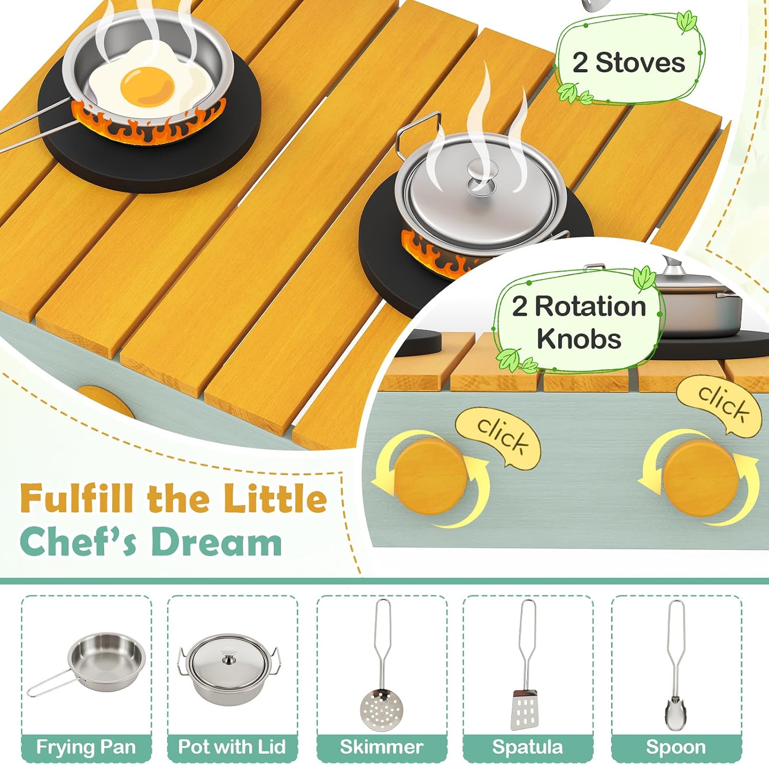 Costzon Mud Kitchen, Wooden Kids Potting Bench w/Removable Faucet, Sink, Stoves, Rotation Knobs, Planter Boxes, Trellis & Cooking Accessories, Mud Kitchen for Kids Outdoor 3-8 (Yellow)