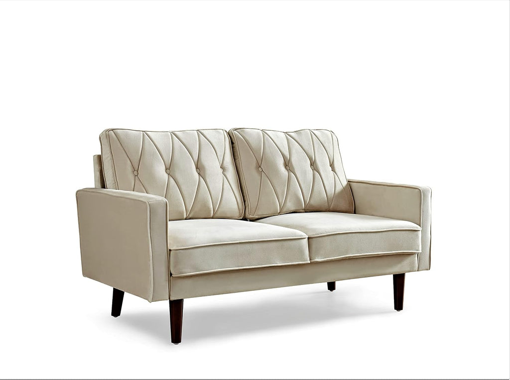 Container Furniture Modern Style Tufted Velvet Couches for Living Room with Soft Fabric Upholstery and Solid Wood Frame, 2 Piece Sofa and Loveseat Set, Ivory