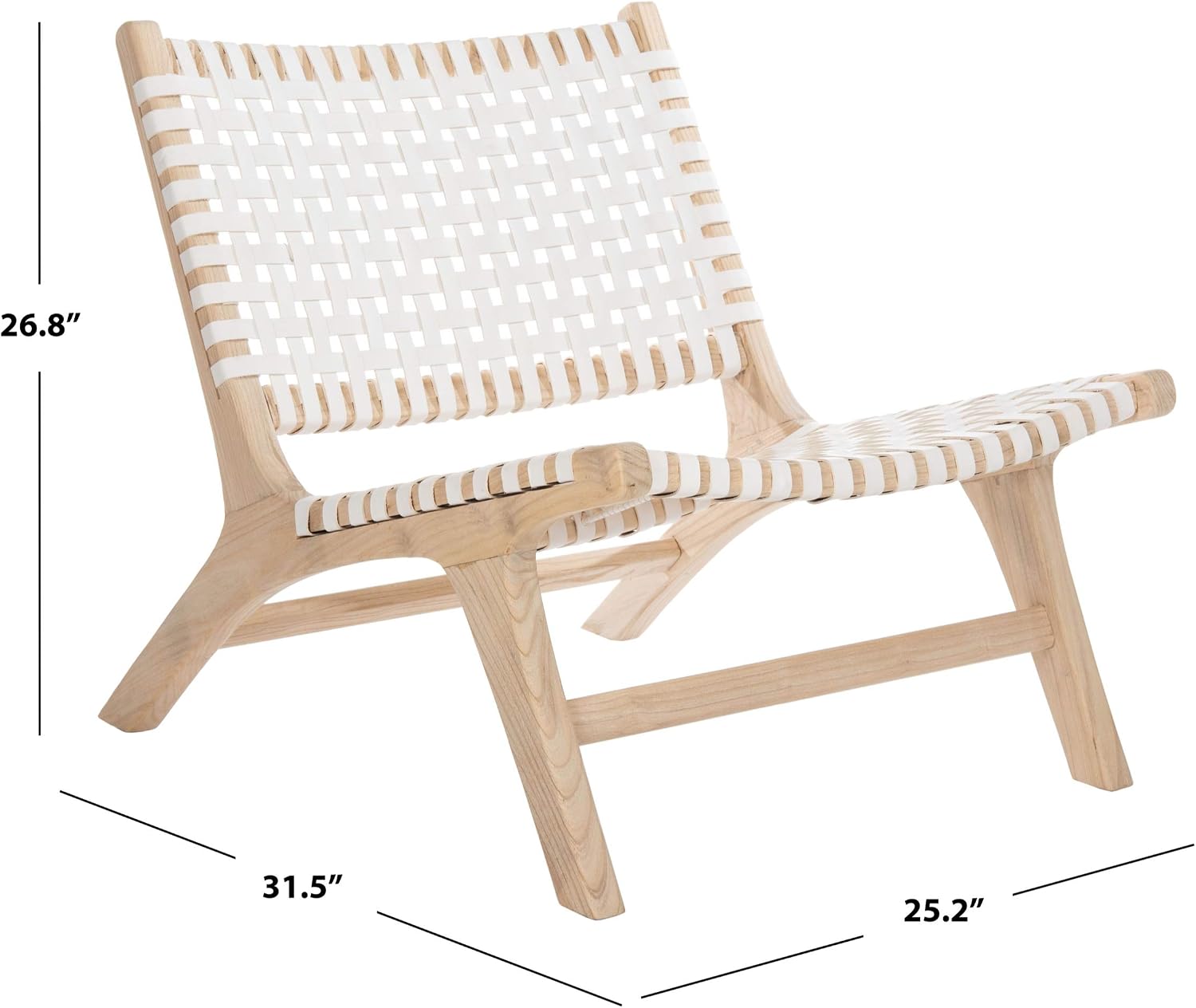 SAFAVIEH Home Collection – Luna Natural Solid Wood & White Leather Woven Accent Chair, Contemporary Lounge Chair, Fully Assembled (ACH1002A)