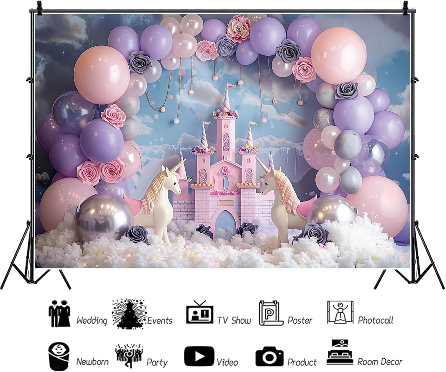 20x10ft Purple Castle Backdrop for Photography Pink Arch Balloon Flower Royal Place Lovely Unicorn Photography Background Baby Shower Birthday Party Wedding for Princess Girl Props Video