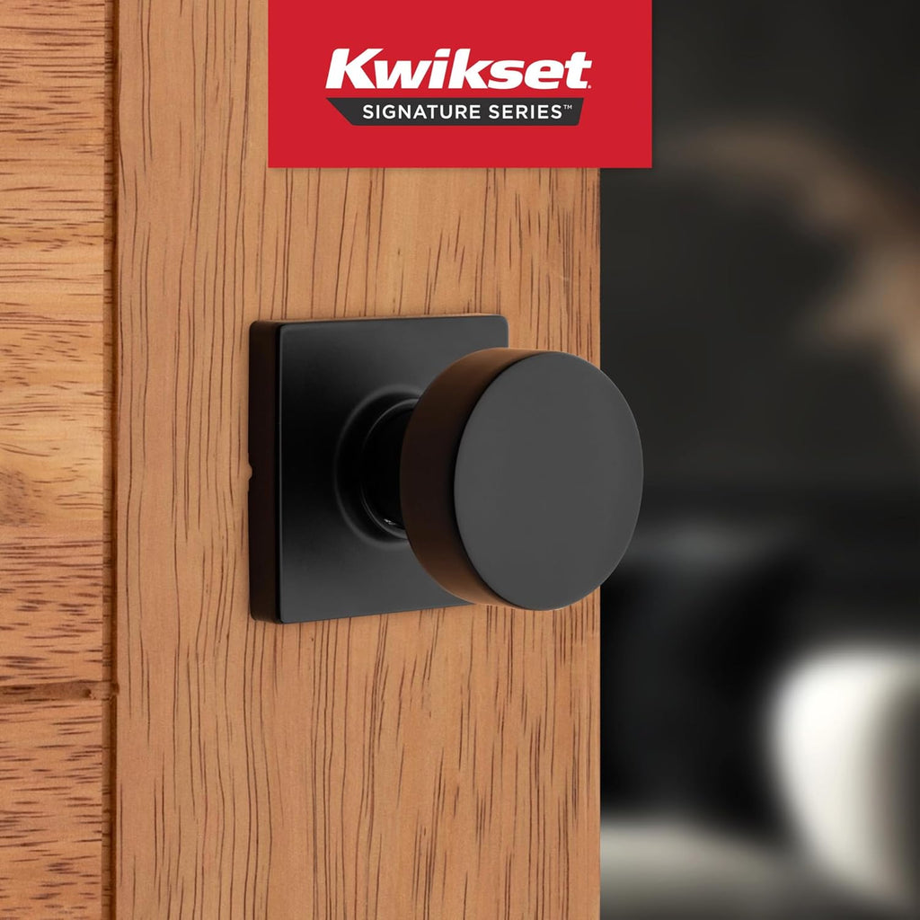 Kwikset Pismo Interior Passage Door Knob, Handle for Closet and Hallway Doors, Non-Locking Doorknob in Matte Black, with Microban Protection (Pack of 12)