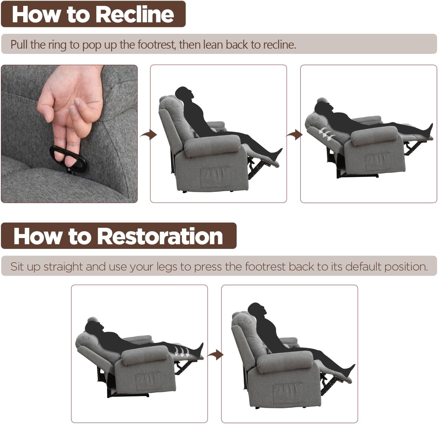 RV Loveseat Recliner with Console, Reclining Loveseat Sofa, Manual Home Theater Seating with Pockets/Cup Holders for Living Room/RV Furniture (Linen Ash)