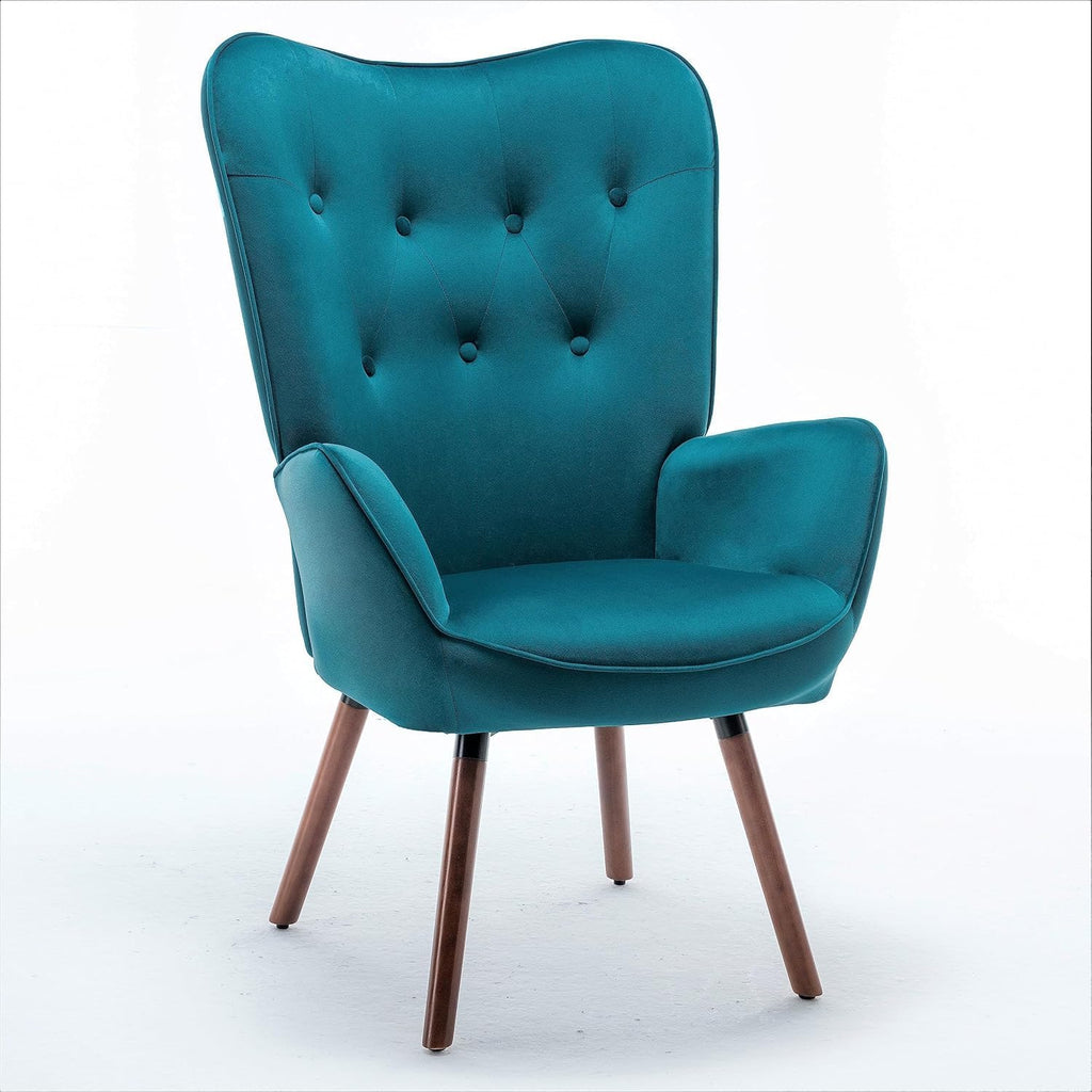 Container Furniture Direct Chic Accent Arm Chairs for Living Room, Bedroom, or Home Office, Button-Tufted Midcentury Armchair with Wingback Design and Splayed Legs, Greynish Blue
