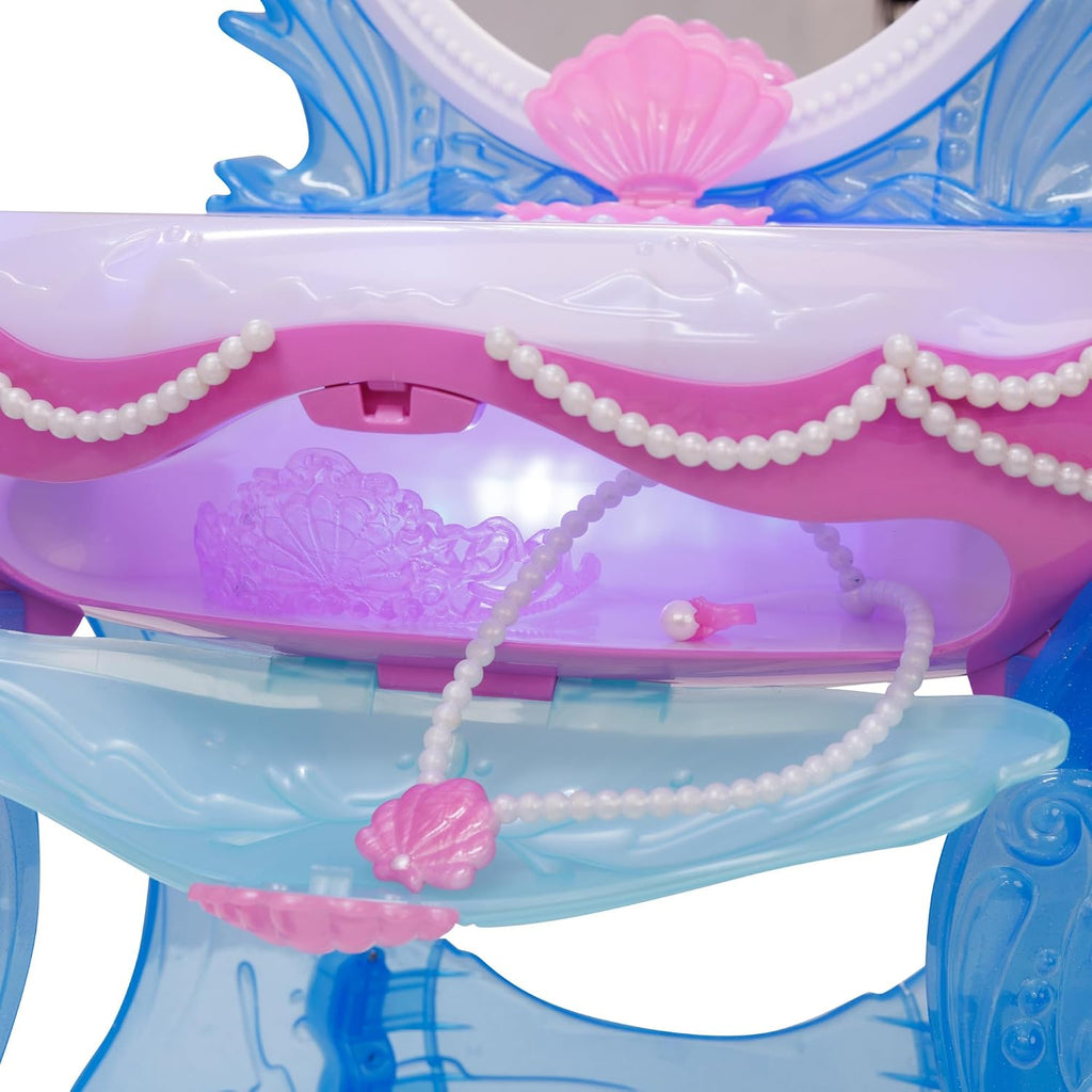 Disney Princess Ariel Vanity for Girls with Lights & Sounds, Plays 'Under The Sea' - Magical Light Up Effect Looks Just Like Water! Pretend Play Girls Vanity Set with Mirror and Stool