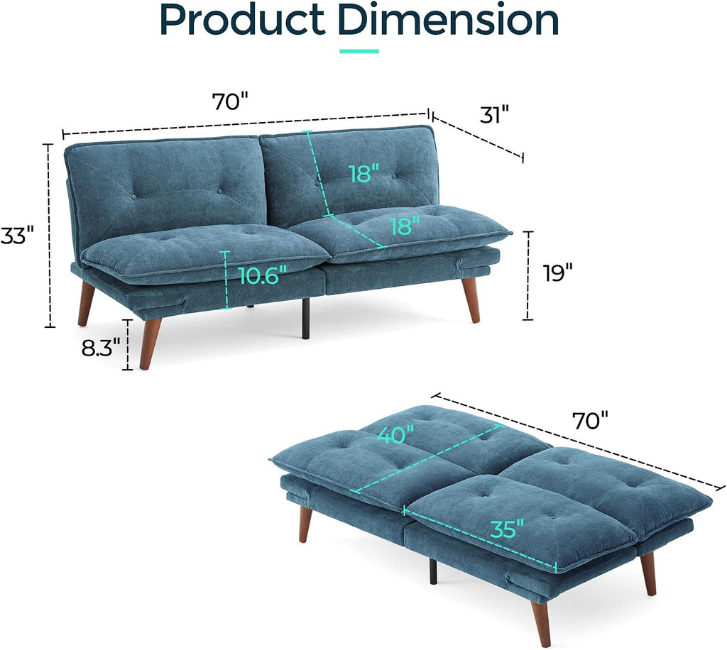 LINSY HOME Futon Sofa Bed, 70' Futon Couch with Adjustable Backrest and Armrest, Comfy Loveseat Convertible Folding Sleeper Sofa Couches for Small Spaces Living Rooms Apartment Office