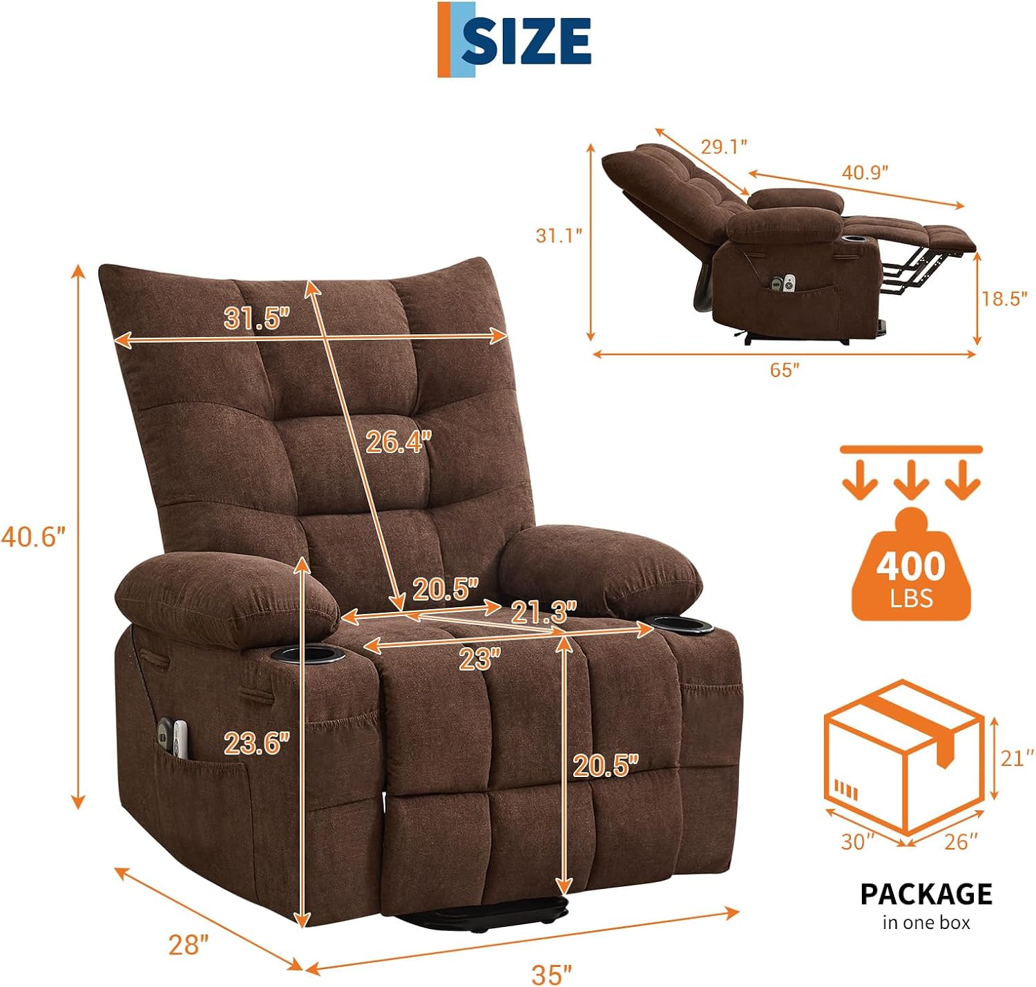 Power Lift Recliner Chair for Elderly - Electric Massage & Heat Recliner with 45° Assist Stand, Living Room Sofa for Small Space Furniture, Swivel Rocker with Cup Holders, Reclining Lounge for Adults