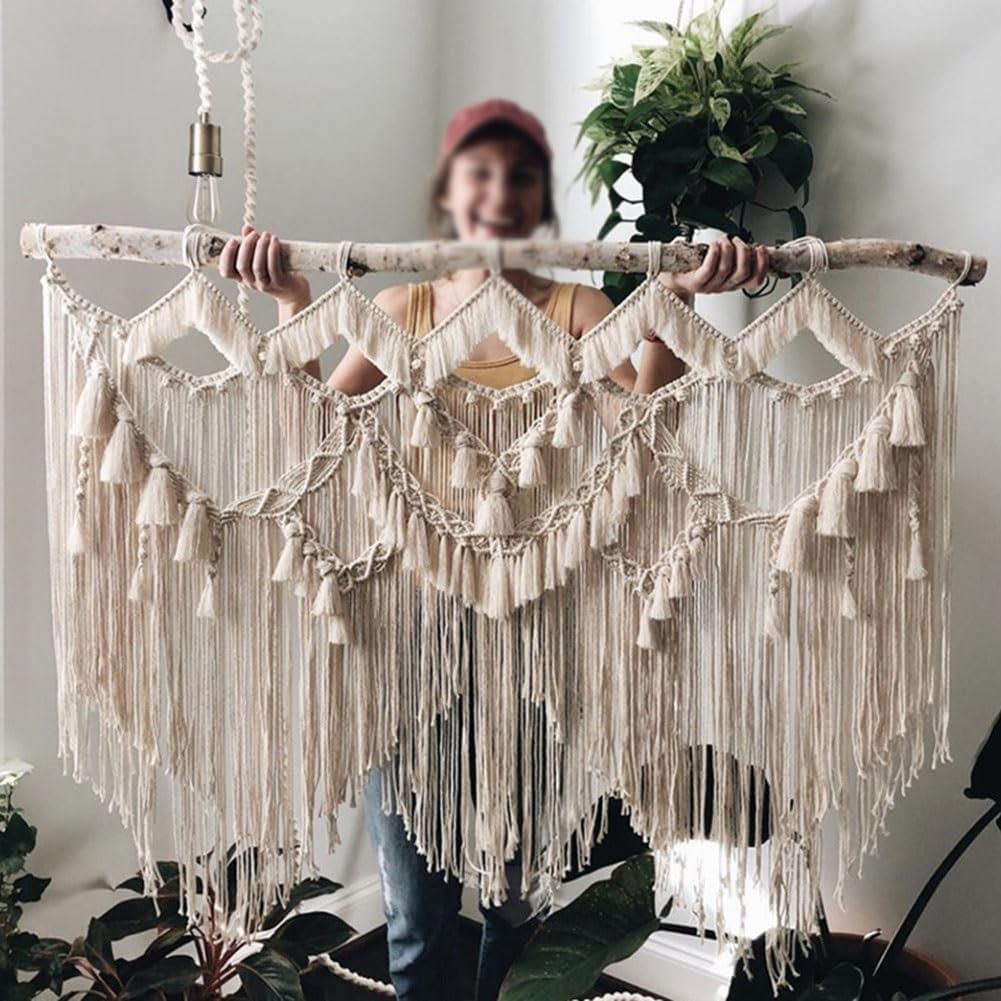 LXHELIVERY Wall Hanging Large Chic Woven Tapestry Woven Wall Decor- Cotton Tassel Curtain White Chic Wall Art for Bedroom Living Room Apartment Backdrop (Color : White, Size : 90x100x100cm)