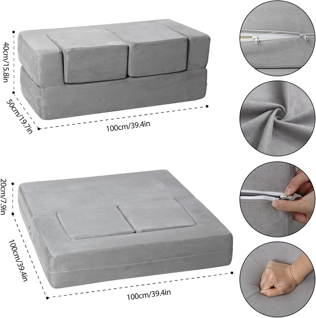 Kids Couch Toddler Play Couch for Bedroom Playroom, 3 in 1 Sectional Sofa for Kids' Play and Rest, Modular Mini Couch for Kids, Grey