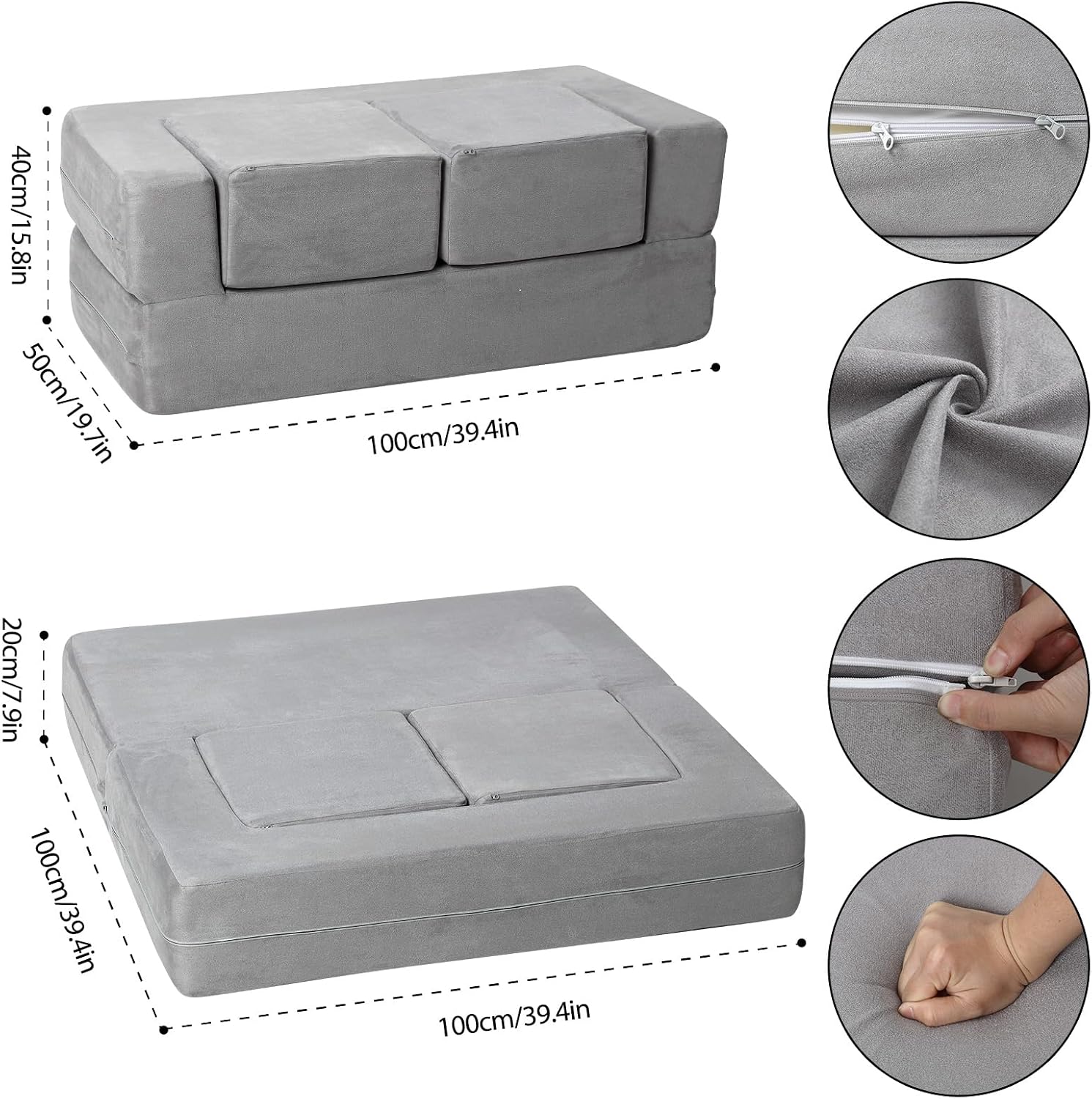 Kids Couch Toddler Play Couch for Bedroom Playroom, 3 in 1 Sectional Sofa for Kids' Play and Rest, Modular Mini Couch for Kids, Grey
