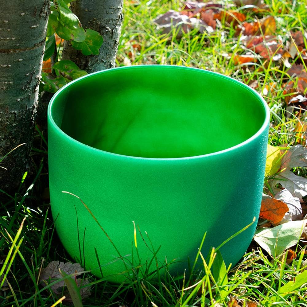 TOPFUND Green F Note Crystal Singing Bowl Heart Chakra 10 inch with Heavy Duty Carrying Case and Suede Mallet