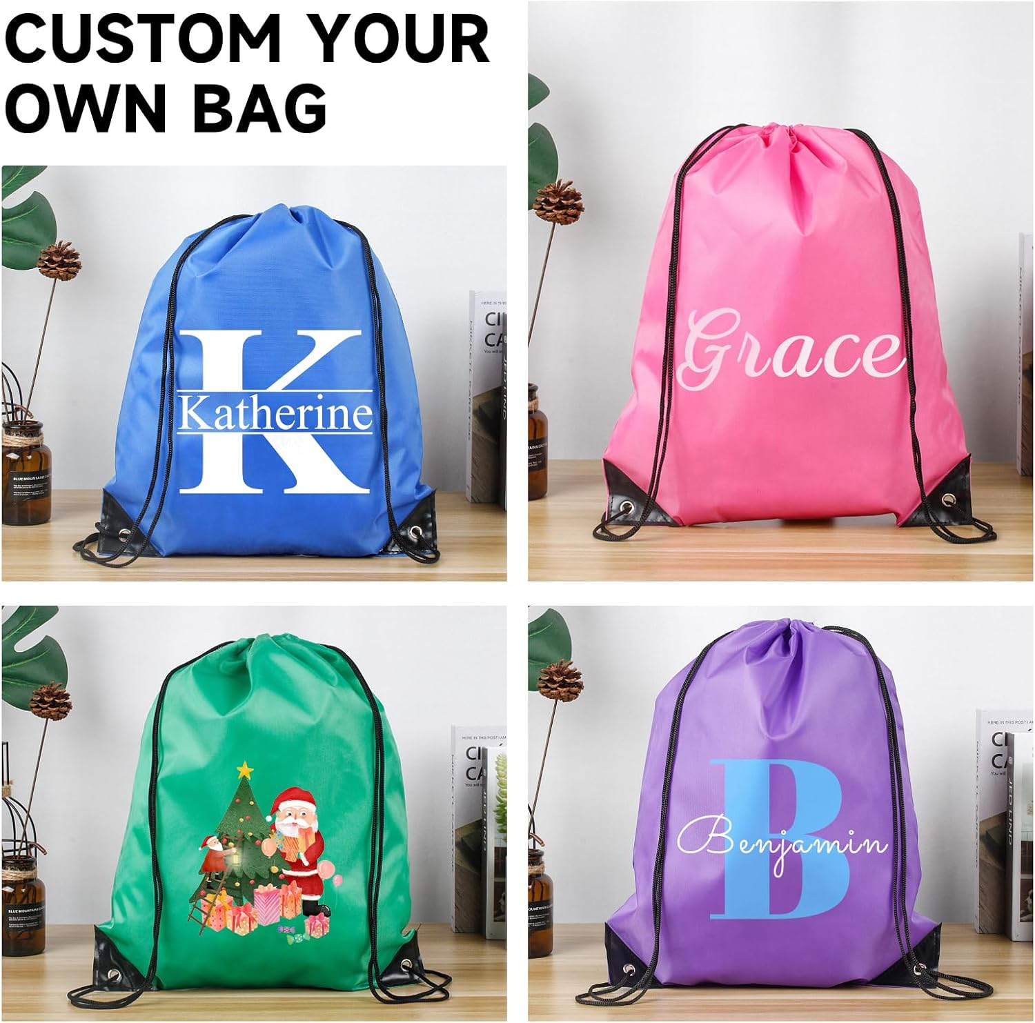 Custom Drawstring Bags With Logo, 1000 Pack Personalized Text Drawstring Backpack Bulk Great for Travelling, Gym and for Everyday Use (White)