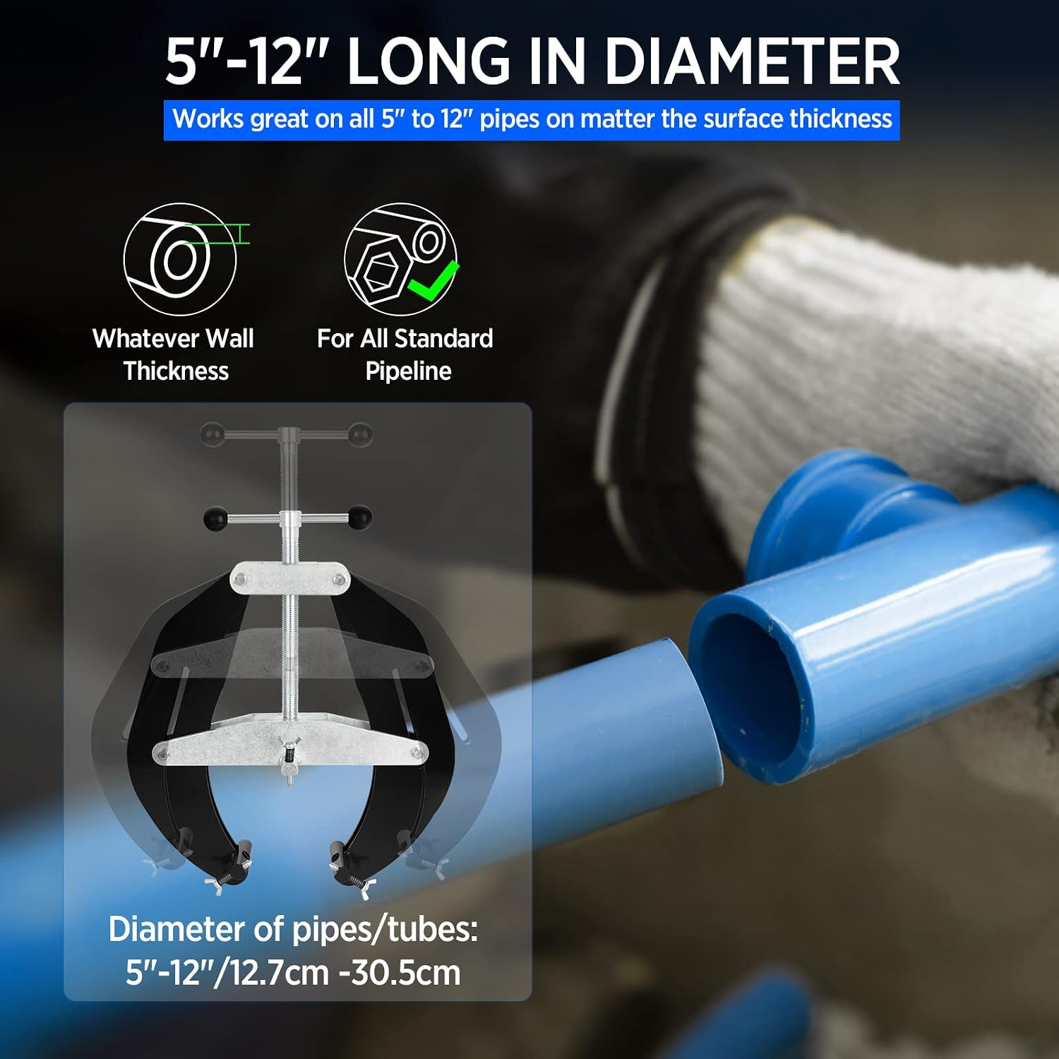 Pipe Clamp, 5 to 12 in, Steel Pipe Alignment Tool with Lightweight Design, High Strength Ultra Clamp with Quick Acting Screws