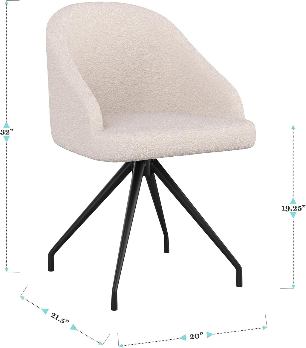 Martha Stewart Sora Stationary Swivel Task Chair with Sloped Arms for Home Office in White Boucle with Oil Rubbed Bronze Frame