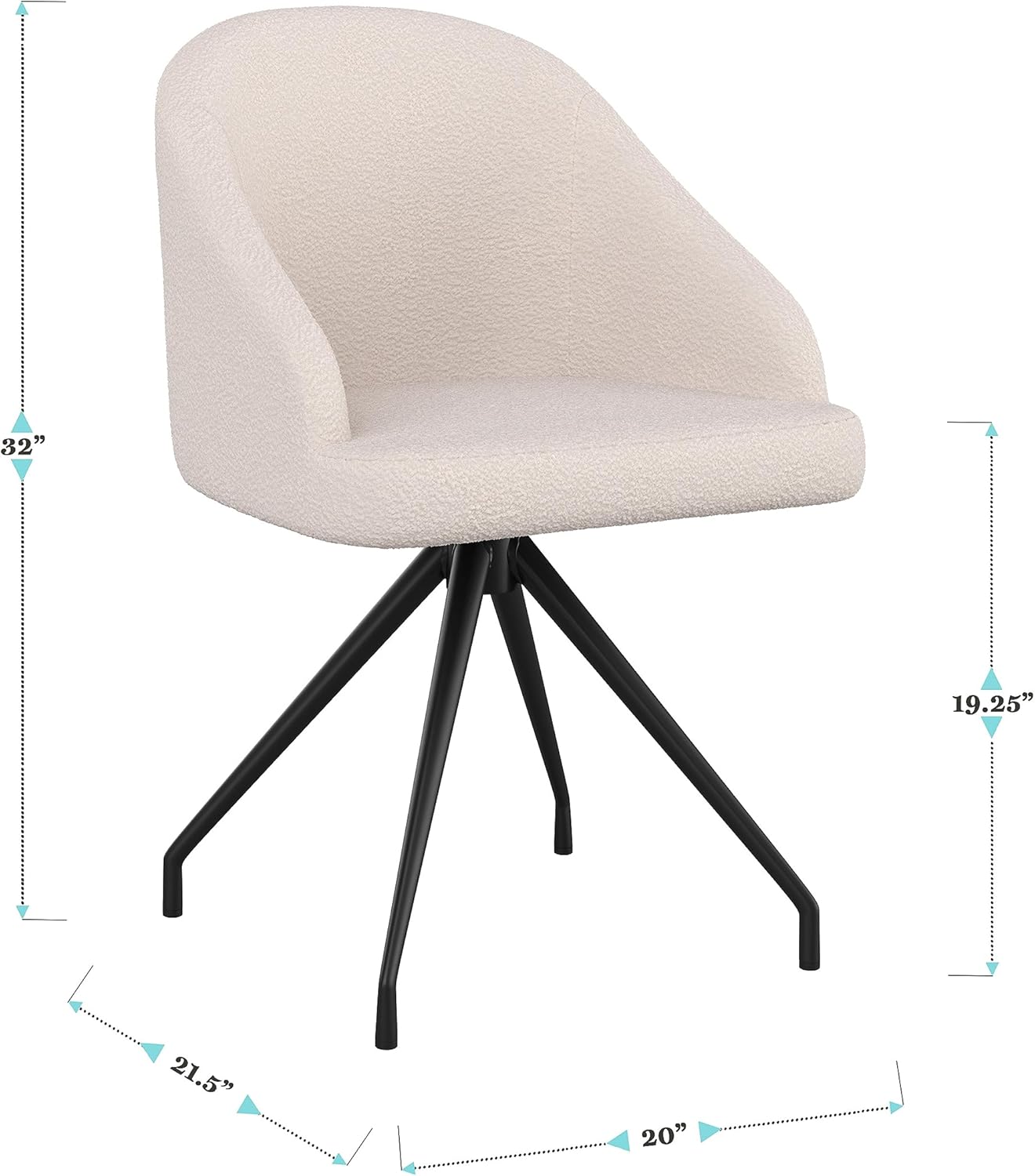 Martha Stewart Sora Stationary Swivel Task Chair with Sloped Arms for Home Office in White Boucle with Oil Rubbed Bronze Frame