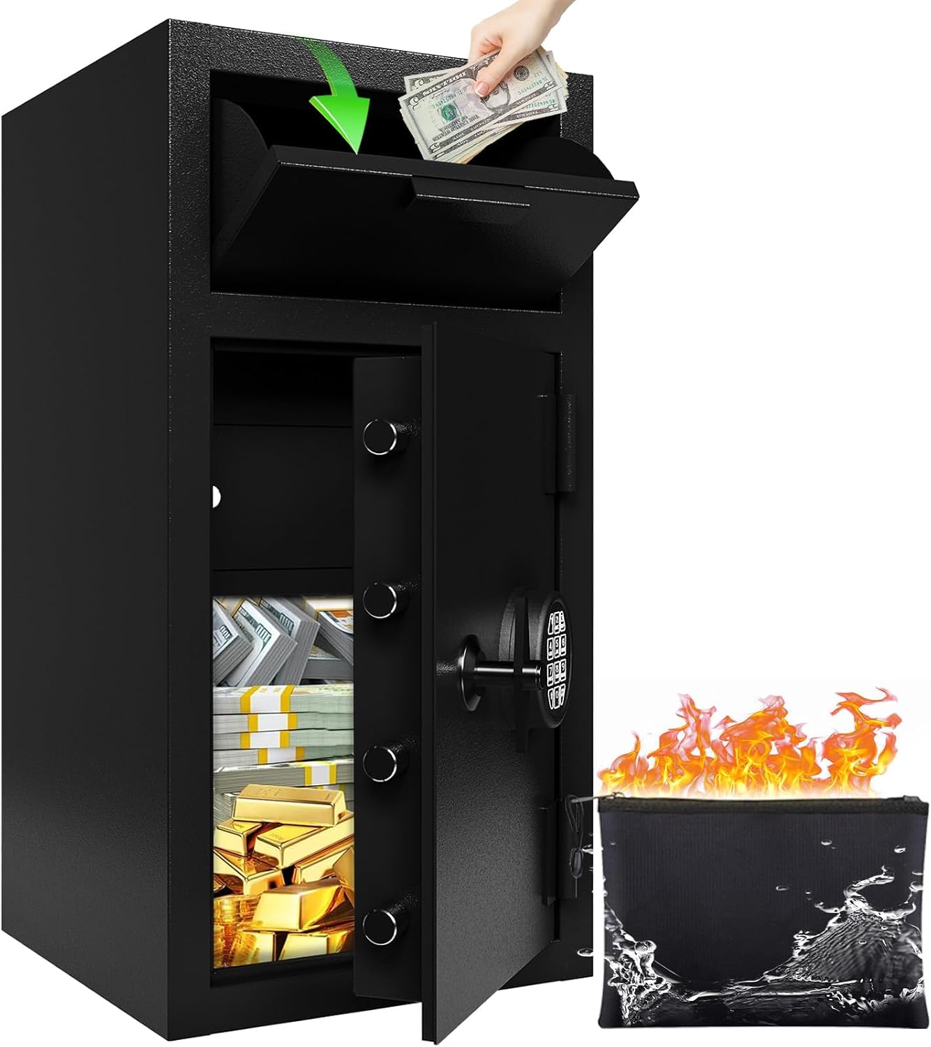 KAER 6.5 CuFt Drop Safe for Business, Cash Safe with Drop Slot, 72 lbs Heavy Duty Money Safe Box with Deposit Slot, Anti-Theft Safety Boxes for Home Floor Safe, Quick Access Digital Keypad Keys