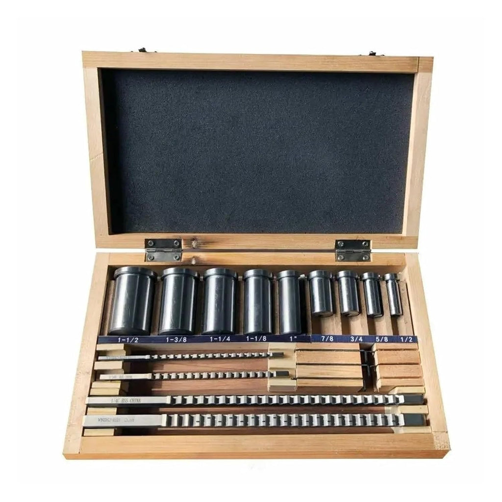 Keyway Broach Kit Inch Size HSS Keyway Broach Set 18pcs 4 Broaches 9 Collared Bushings 5 Shims Inch Industrial Tools for Lathe