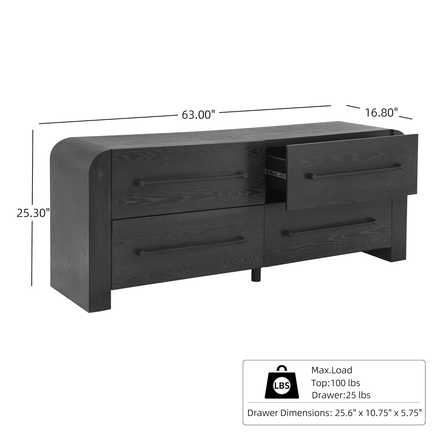Christopher Knight Home Rulor Modern Sideboard Buffet Cabinet, Wooden Storage Cabinet Organizer, Living Room TV Stand Entertainment Center, Narrow Console Table, Black