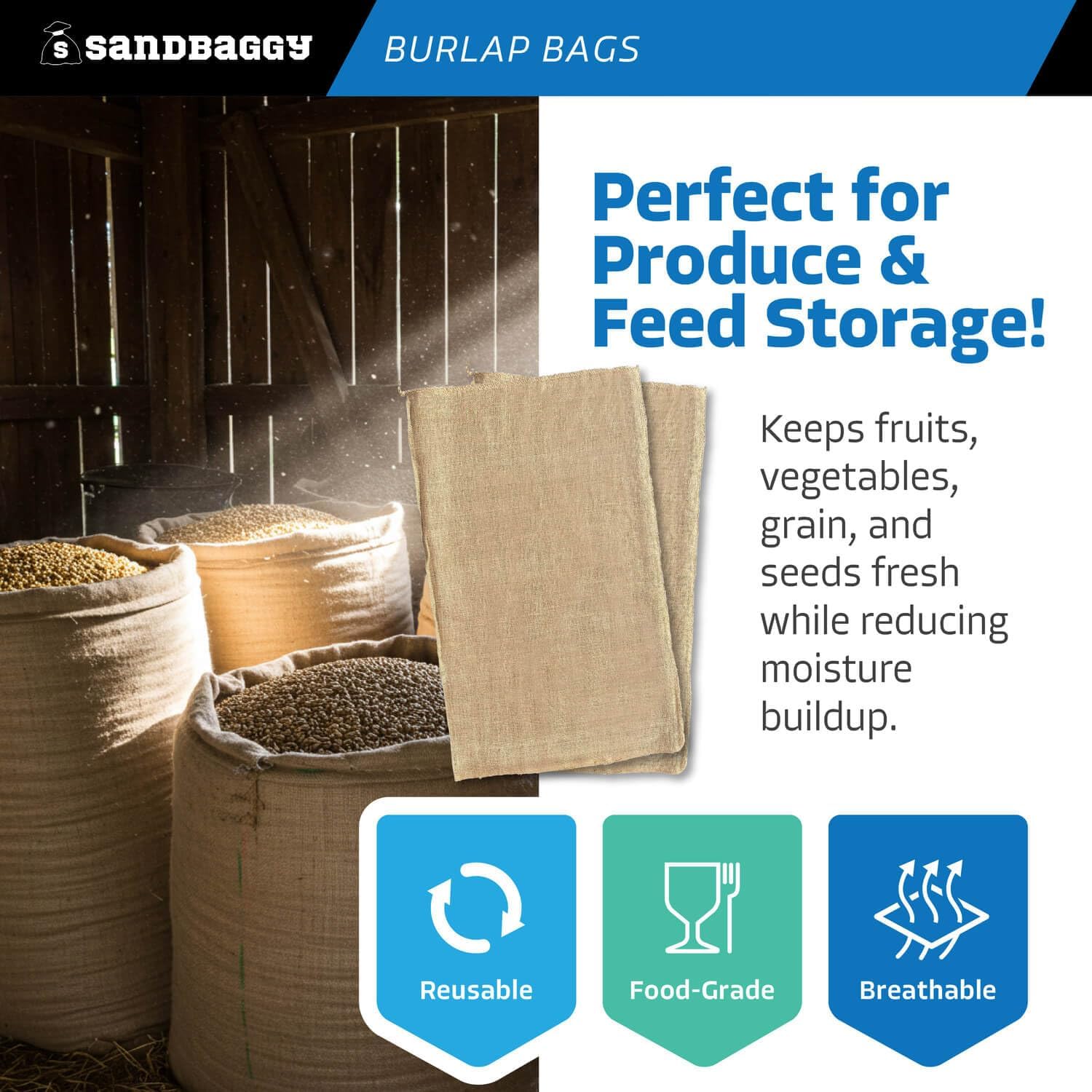 Sandbaggy Burlap Bags Large 24' x 40' - Potato Sack Race Bags for Kids & Adults | Perfect Birthday Party Game | Shrub & Plant Frost Protection - Food Grade (Pack of 100)