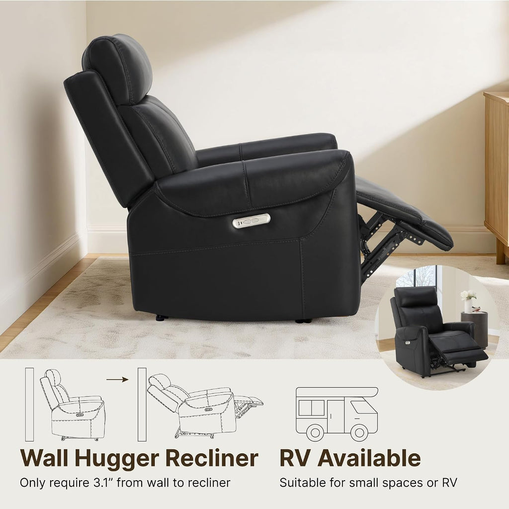 KISLOT Wall Hugger Recliner Chair for Adults, Faux Leather RV Recliner with USB Charging Ports Electric Power Reclining Sofa for Living Room Home Theater Seating Bedroom
