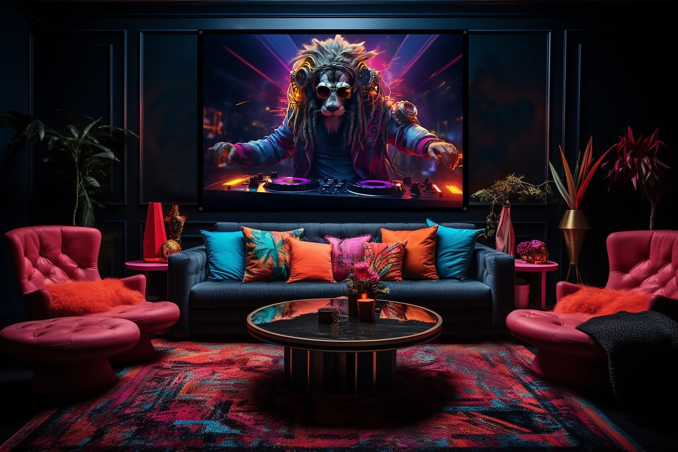 Cyberpunk Lion DJ, UV tapestry, Blacklight Reactive Wall Hanging, Neon Backdrop, Party Decor, Psychedelic Tapestry, Visionary Wall Art (Large)
