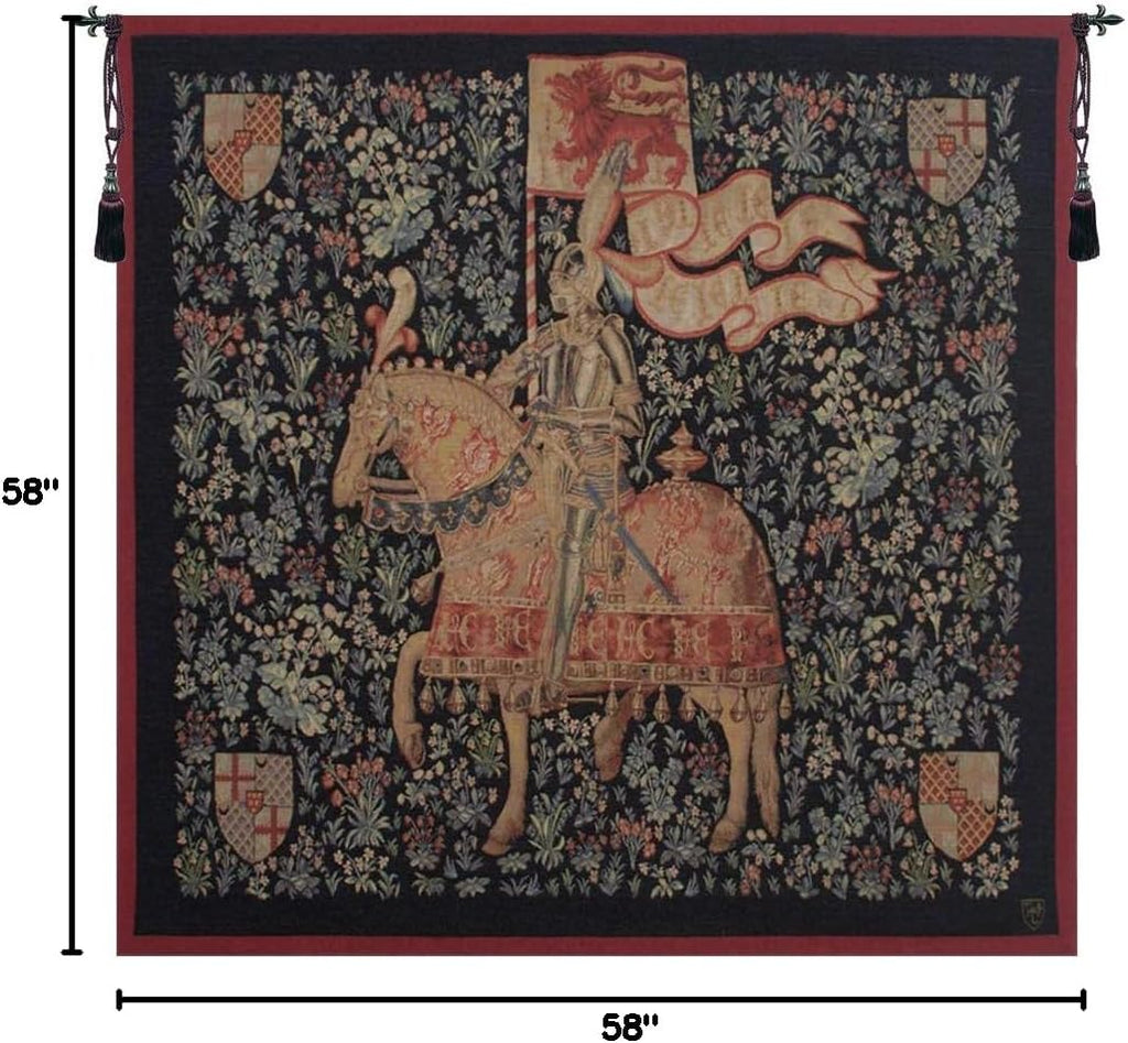 Charlotte Home Furnishings Inc. Le Chevalier I French Tapestry Wall Hanging, 58 X 58 Inch, Viscose Cotton And Polyester Blend Wall Art, Woven In France, Perfect For Home Decor And Wall Decor