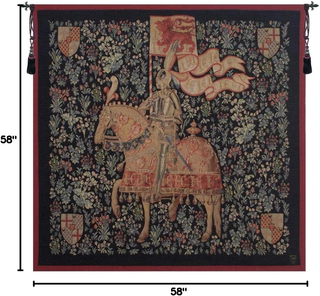 Charlotte Home Furnishings Inc. Le Chevalier I French Tapestry Wall Hanging, 58 X 58 Inch, Viscose Cotton And Polyester Blend Wall Art, Woven In France, Perfect For Home Decor And Wall Decor