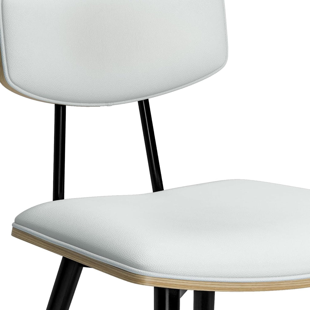 SIMPLIHOME Mavis Dining Chairs - Mid-Century Modern Iron Frame and Vegan Faux Leather Kitchen Chair Set in White, Dining Room Seating with Curved Wood Veneer Backrest and Padded Seat (Set of 2)