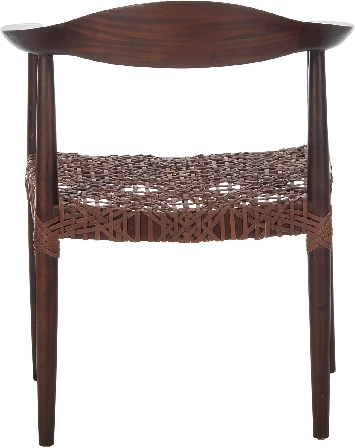 Safavieh Home Juneau Walnut and Brown Leather Woven Accent Chair