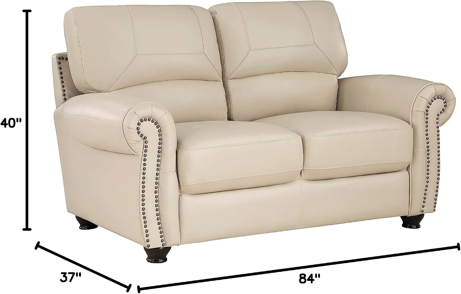 Lexicon Leather Match Sofa Set, Top Grain Leather Match Living Room Furniture Sets, Include Sofa Couch and Loveseat, 2-Piece Set, Cream