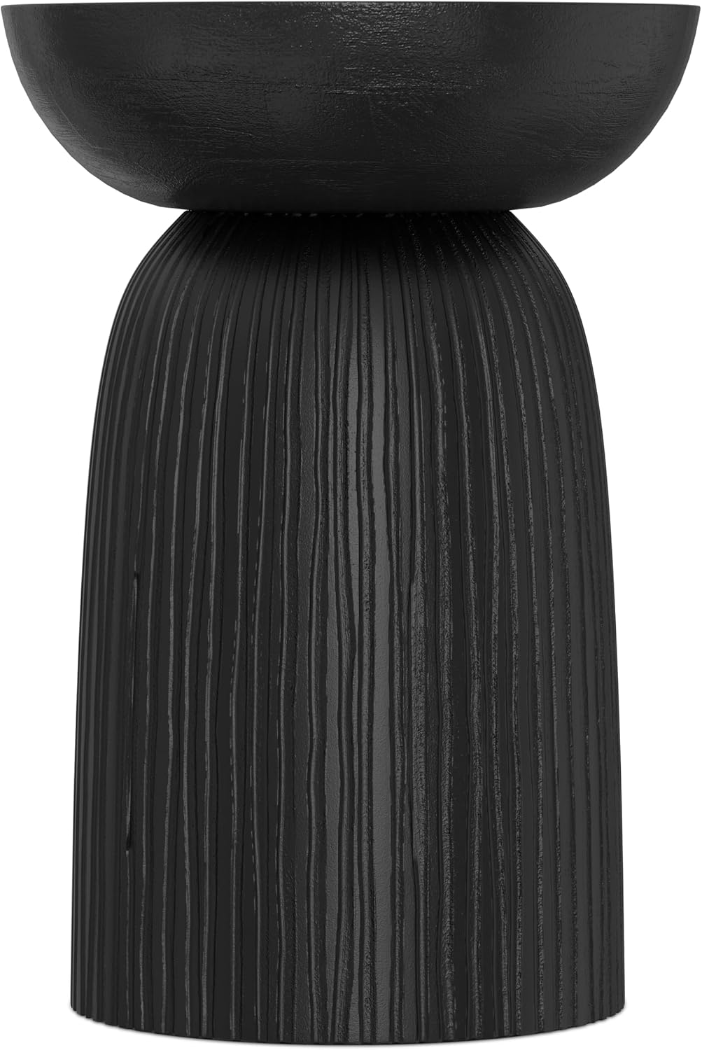 SIMPLIHOME Boyd End Table - 13 inch Wide Solid Mango Wood Round Accent Table with Line Texture in Black, Contemporary Small Nightstand or Lamp Stand for Living Room, Bedroom, or Office, Assembled