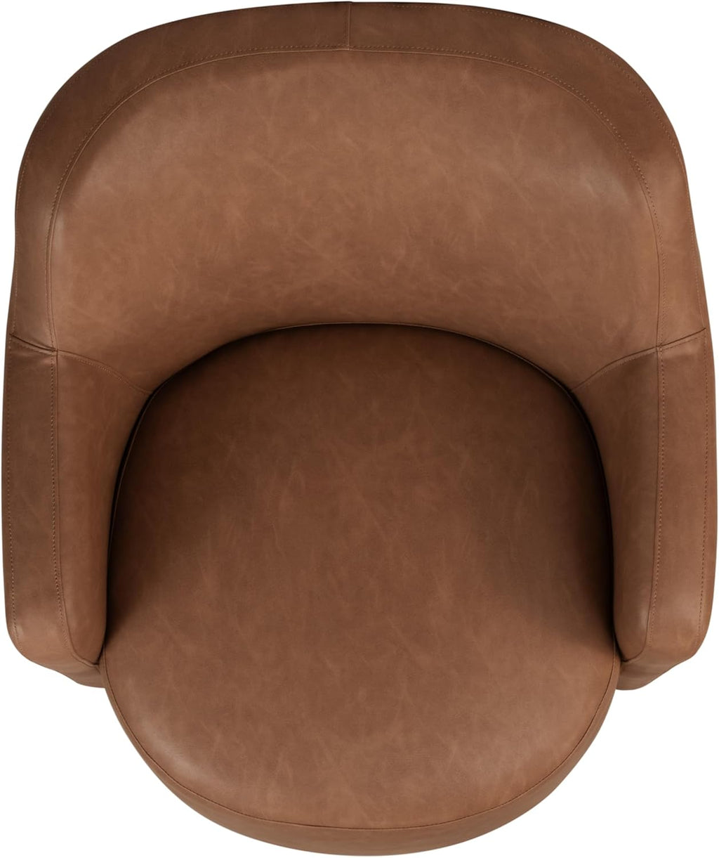 HomePop 360° Barrel Back Swivel Chair - Cognac Faux Leather