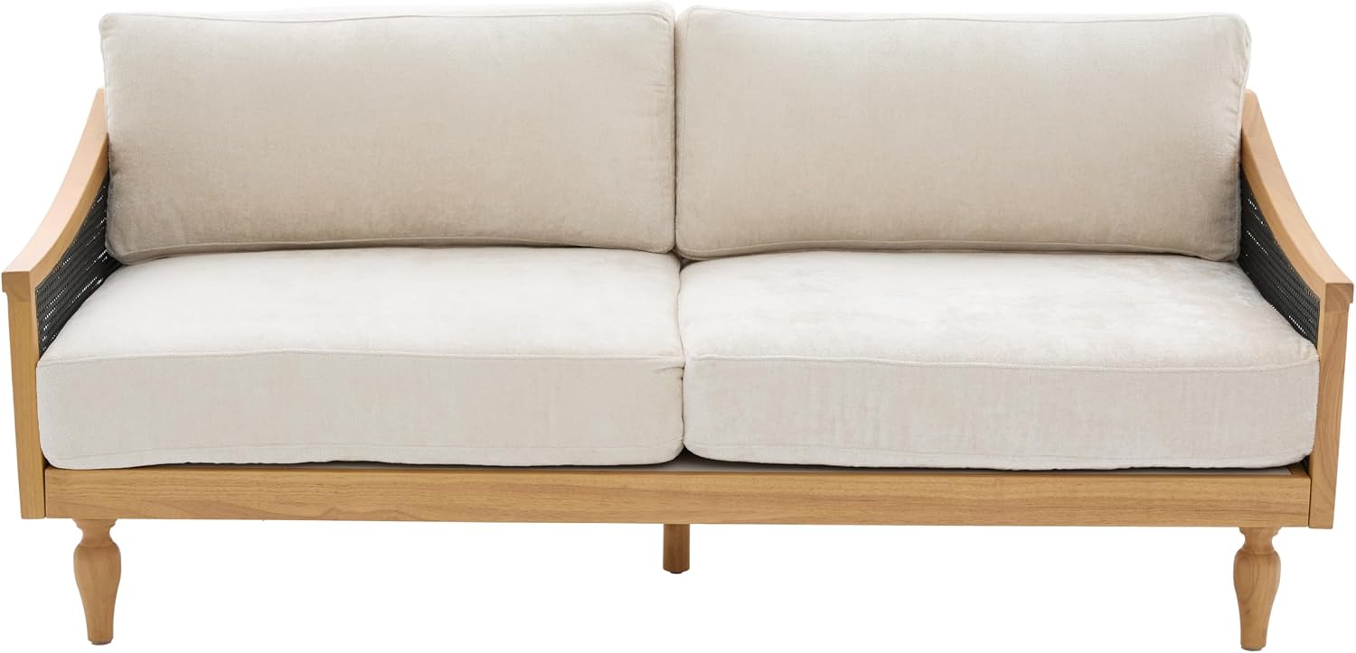 Christopher Knight Home Harper Mid-Century Loveseat Sofa Couch, 2-Seater Lounge Sofa with Rattan Armrests and Wooden Legs, Chenille Upholstered Couches for Living Room and Small Space, Black