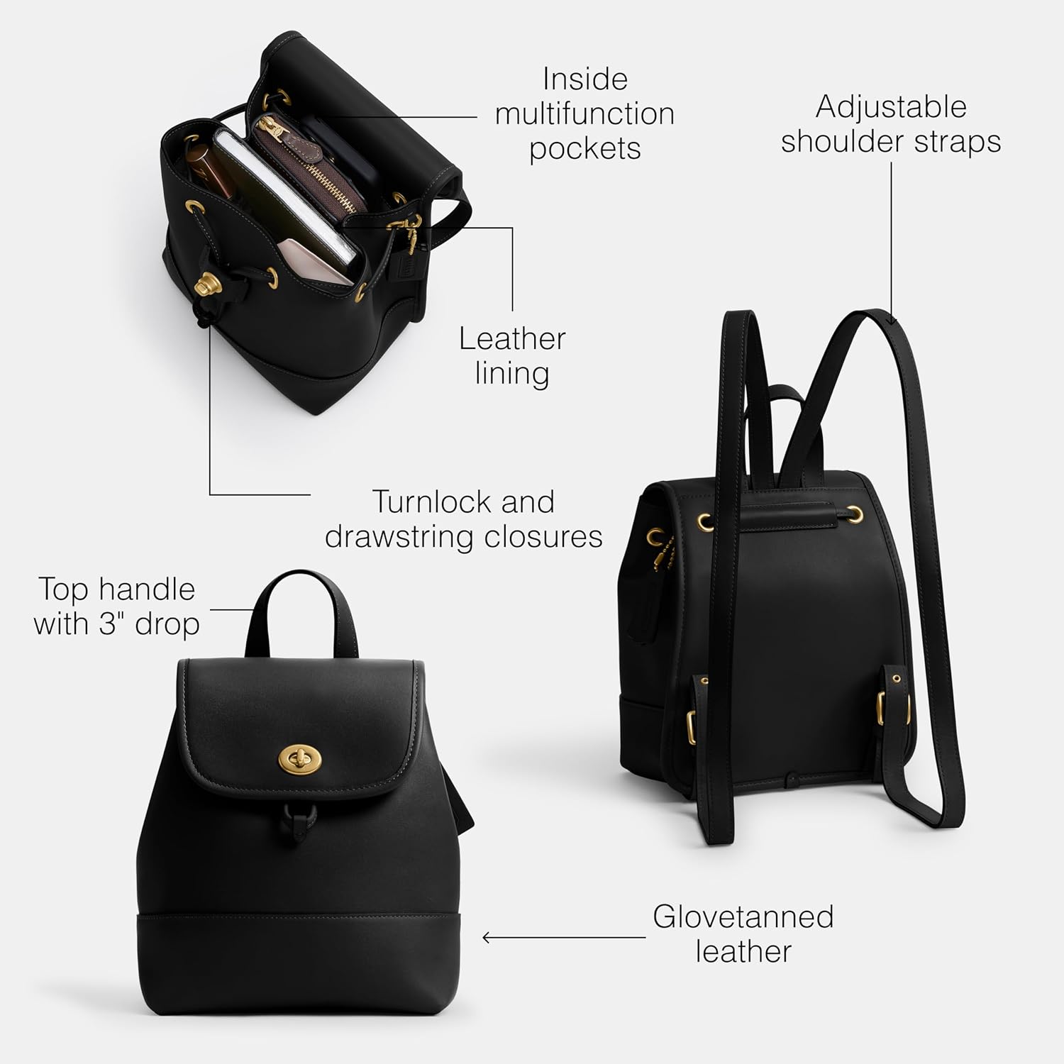 Coach Women's Turnlock Backpack Black One Size