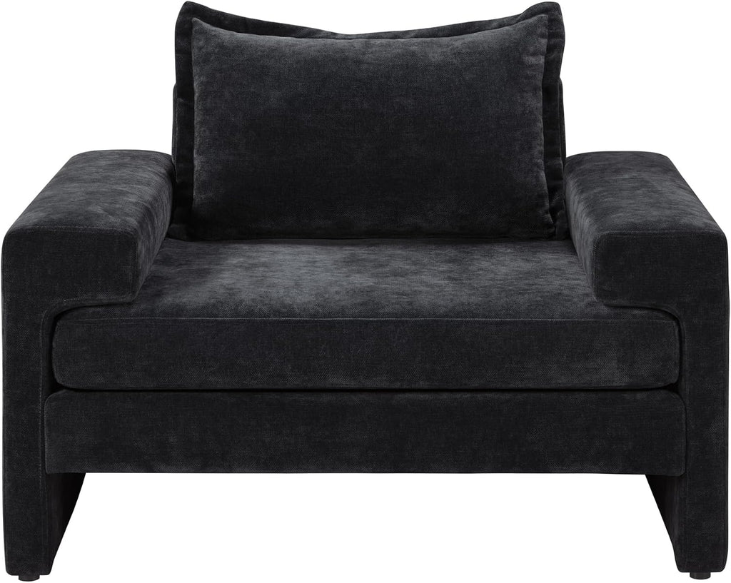 Christopher Knight Home Aylen Modern Chenille Upholstered Accent Chair with Wide Armrests, Wooden Living Room Club Chair, Bedroom Comfy Reading Chair with Back Pillow, Black