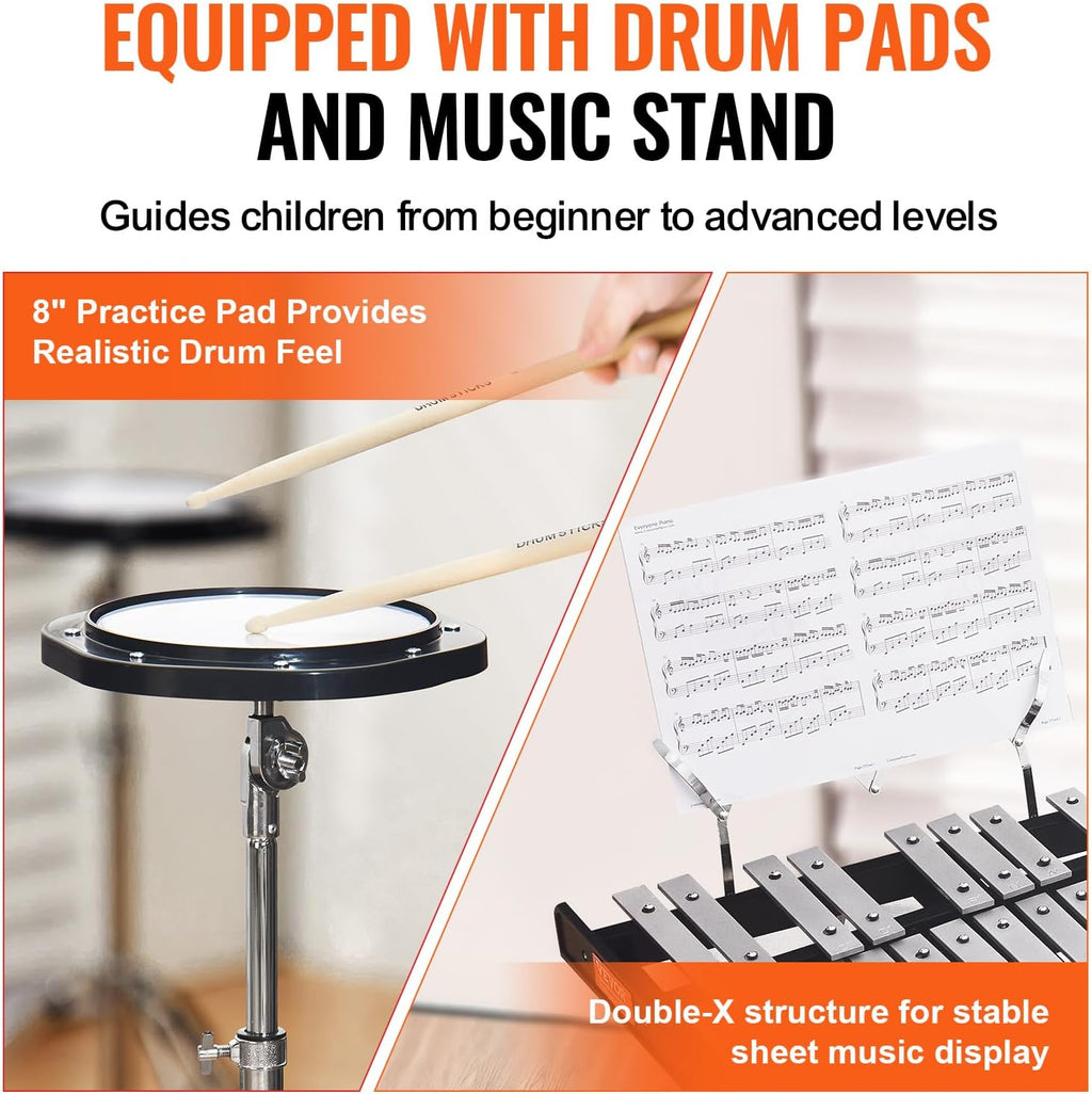 Happybuy 30-Note Glockenspiel Xylophone Bell Kit, Percussion Set with Mallets, Drum Sticks, Music Stand, 8' Practice Pad, Adjustable Stand, Carrying Bag, for Students & Adults