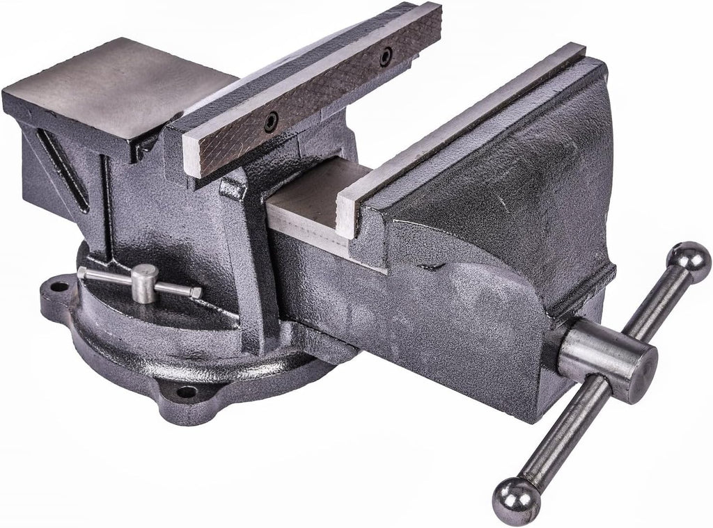 JEGS Bench Vise | 8 Inch Replaceable Jaws | Gray Iron Body With Chrome Handles | 360 Degree Lockable Swivel Base | Anvil Body | Built-In Pipe Jaws