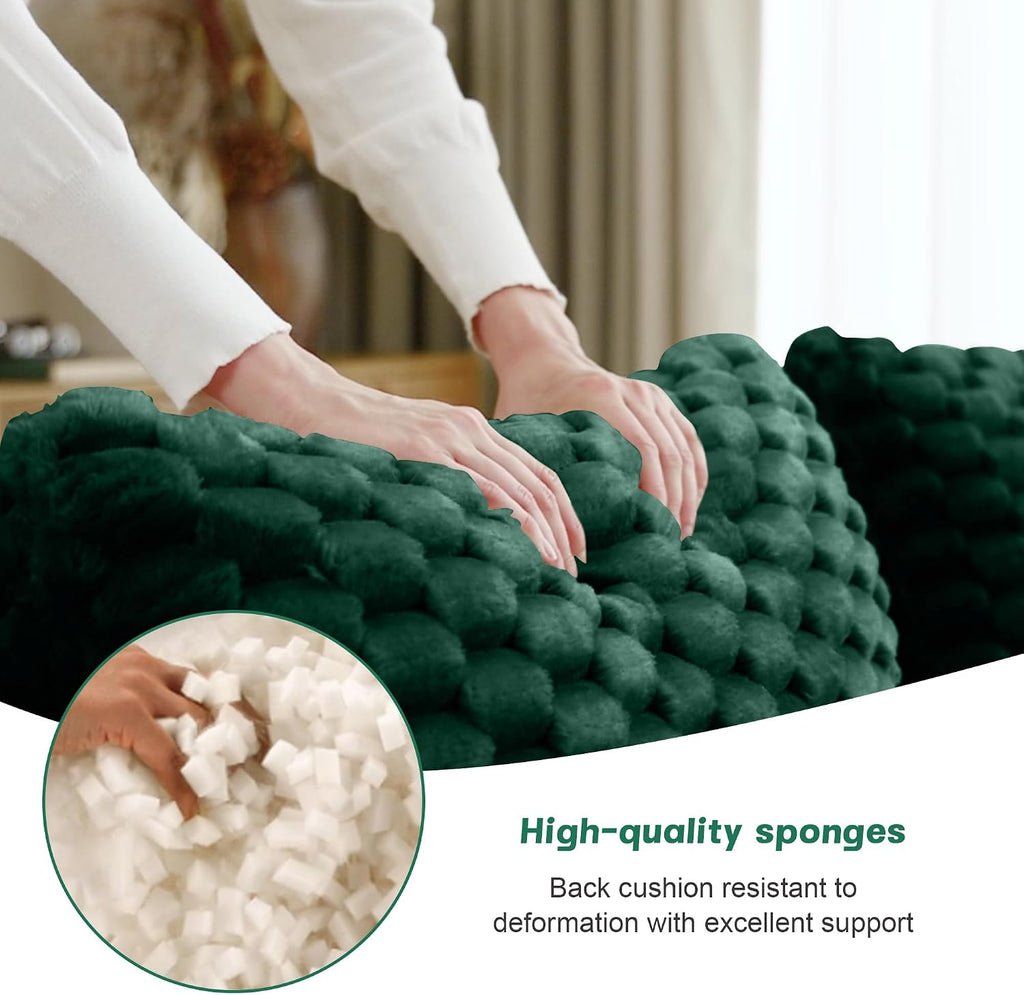 KEIKI 114' Oversized 3-Seater Boneless Couches for Living Room, Compact Modular Sectional Velvet Sofa, Deep Seat Cozy Foam Lounge Couch No Assembly for Apartment Space, Modern Comfort Design, Green